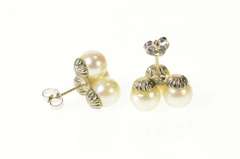14K White Gold Pearl Cluster Triangle Statement Stud Earrings