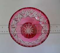 Gorgeous Heavy Bohemia Czech Cut to Clear Light Ruby Red Footed Bowl, Candy Dish, Valentine's Day Gift