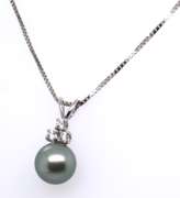 Great White Gold Black Pearl and Diamond Pendant on Chain