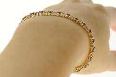 14K Yellow Gold Natural Oval Ruby Diamond Accent Tennis Bracelet