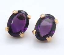 Fantastic Yellow Gold Oval Amethyst Earrings