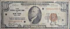 Series 1929 Federal Reserve Bank Of New York, New York Ten Dollars, Circulated.