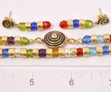Exquisite Hand Blown Italian Art Glass and Gold Plated Beads Necklace, Bracelet, and Earrings