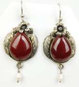Large Sterling Carnelian Squash Blossom Earrings
