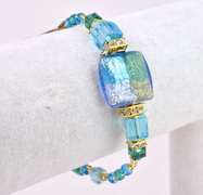 Brilliant One of A Kind Italian Made, Hand Blown Art Glass with Gold Plated Links, Bracelet and Earrings
