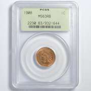 1908 MS 63 Red Brown Old Rattler PCGS Indian Cent