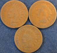 Lot Of Three Indian Head Cents Circulated.