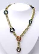 Majestic Yellow Gold Ornamental Gem Ring Station Necklace