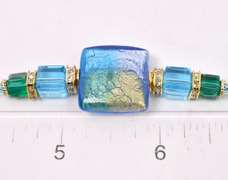 Dazzling Italian Made, Hand Blown Art Glass with Gold Leaf and Gold Plated Links Necklace