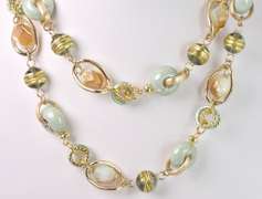 Dreamy Italian Made Hand Blown Art Glass and Gold Links Long Necklace