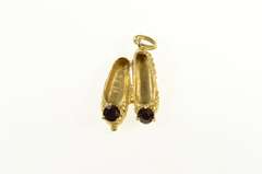 14K Yellow Gold Garnet Slippers Ballet Dance Shoes Charm/Pendant
