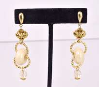 Beautiful Italian Made Hand Blow Art Glass with Gold and Gold Plated Links Bracelet and Earrings