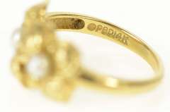 14K Yellow Gold Pearl Dogwood Flower Ornate Statement Ring