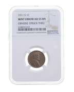AU55 BN Mint Error 1911-S Lincoln Wheat Cent - OBV Struck Thru - NGC