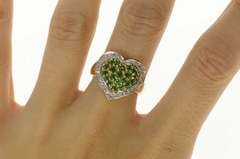 10K Yellow Gold Pave Emerald Diamond Halo Heart Cocktail Ring