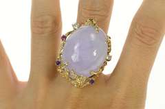 14K Yellow Gold Lavender Jade Diamond Ruby Tree Cocktail Ring
