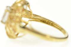 10K Yellow Gold Ornate Round Citrine Halo CZ Cocktail Ring