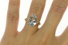 10K Yellow Gold Oval Blue Topaz Diamond Accent Cocktail Ring