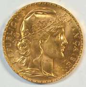 Superb Gem BU 1909 France 20 Francs Gold 'Rooster' coin