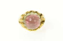 14K Yellow Gold Ornate Watermelon Tourmaline Statement Ring