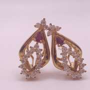 18kt Solid Yellow Gold, Ruby, & Diamond Earrings