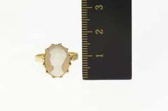 14K Yellow Gold Carved Shell Retro Cameo Statement Ring