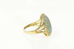 14K Yellow Gold Oval Pale Green Agate Ornate Cocktail Ring