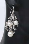 Sterling Silver Pearl Leaf Style Earrings