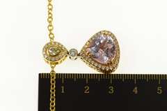 14K Yellow Gold 7.05 Ctw Morganite Diamond Halo Drop Necklace