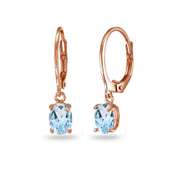 Rose Gold Flashed Sterling Silver Blue Topaz 7x5mm Oval Dangle Leverback Earrings