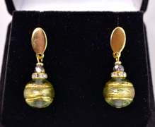 Amazing Italian Made, Hand Blown Art Glass and Gold Links Bracelet and Earrings