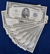 Lot Of 10 $5 Silver Certificates, Circulated.