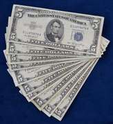 Lot Of 10 $5 Silver Certificates, Circulated.