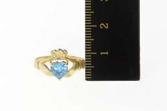 10K Yellow Gold Heart Blue Topaz Claddagh Irish Loyalty Ring