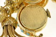 14K Yellow Gold Elaborate Pocket Watch Turquoise Fringe Necklace