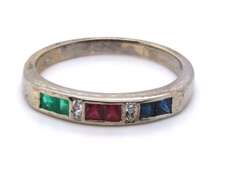 Handsome White Gold Ruby, Sapphire, Emerald and Diamond Ring