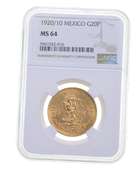 MS64 1920/10 Mexico 20 Pesos Gold - Graded NGC