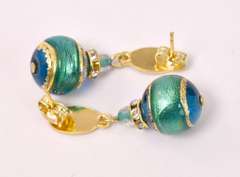 Immaculate Italian Made, Hand Blown Art Glass and Gold Links Bracelet and Earrings