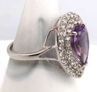 Sterling Silver Pear Shaped Purple and White Cubic Zirconia Ring