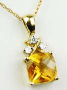 10K Cushion Cut Citrine Pendant & Chain
