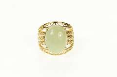 14K Yellow Gold Jadeite Cabochon Swirl Filigree Statement Ring