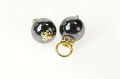 14K Yellow Gold Hematite Sphere CZ Hoop Enhancer Earring Jackets