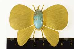 18K Yellow Gold Turquoise Satin Finish Butterfly Moth Pin/Brooch