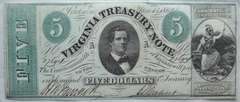 $ 5 March 13 1862 Series Virginia Treasury Note