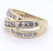 Gorgeous Channel Set Diamond Bypass Yellow Gold Ring