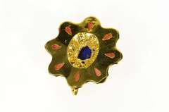 18K Yellow Gold Oval Lapis Lazuli Diamond Coral Statement Pendant