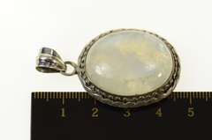Sterling Silver Oval Moonstone Natural Cabochon Ornate Pendant