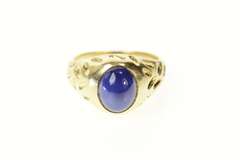 14K Yellow Gold Retro Round Syn. Blue Star Sapphire Ring