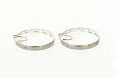 10K White Gold Pave Diamond Encrusted Squared Hoop Earrings