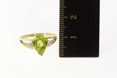 14K Yellow Gold Pear Peridot Diamond Accent Statement Ring